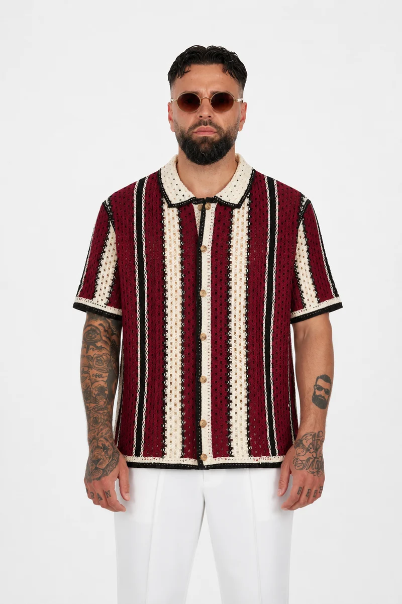 Milano Crochet Shirt – Bordeaux Cream