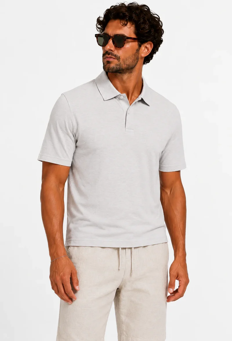 Polo Shirt Short Sleeve Buttoned Light Grey