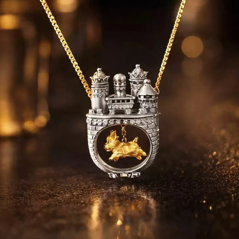 Halsband med gotiskt slott och hundhänge för kvinnor