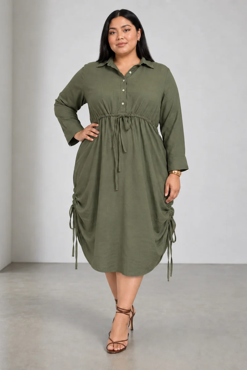 Cyriao|Cotton Shirt Dress With Side Gather