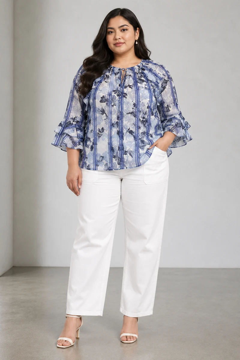 Nerisse|Cotton Top With Ruffle Detail