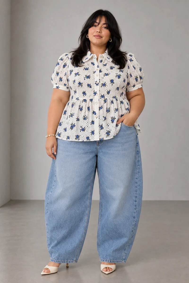 Tansy|Cotton Schiffli Peplum Collared Top