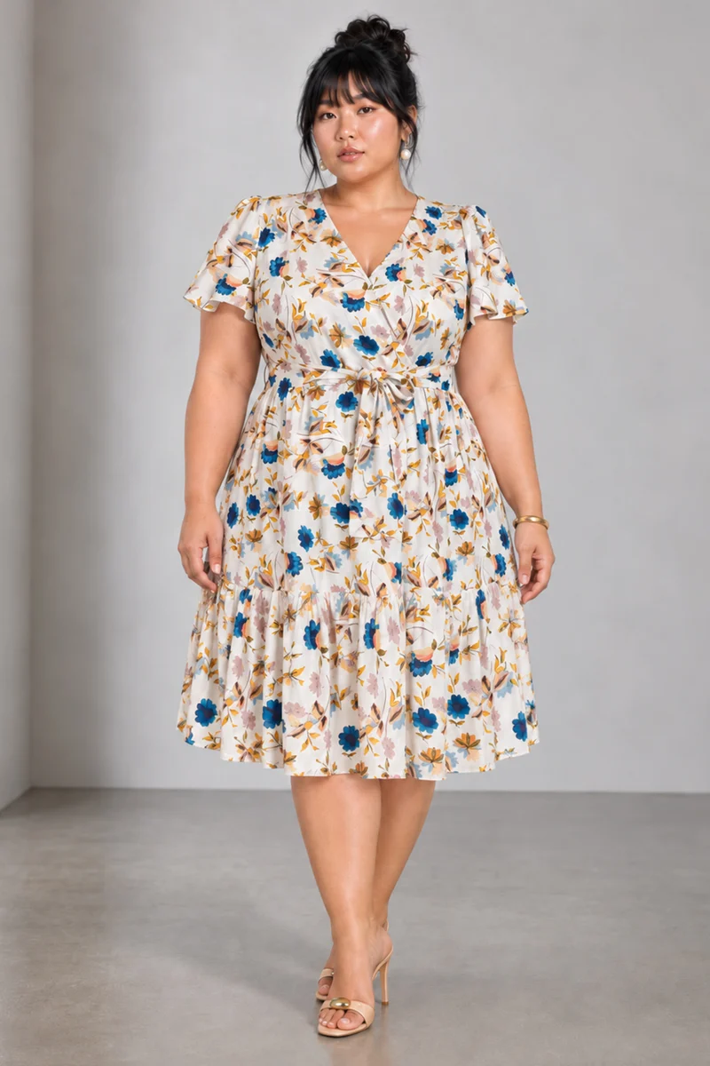 Aniva|Viscose Tiered Dress With Waist Tie