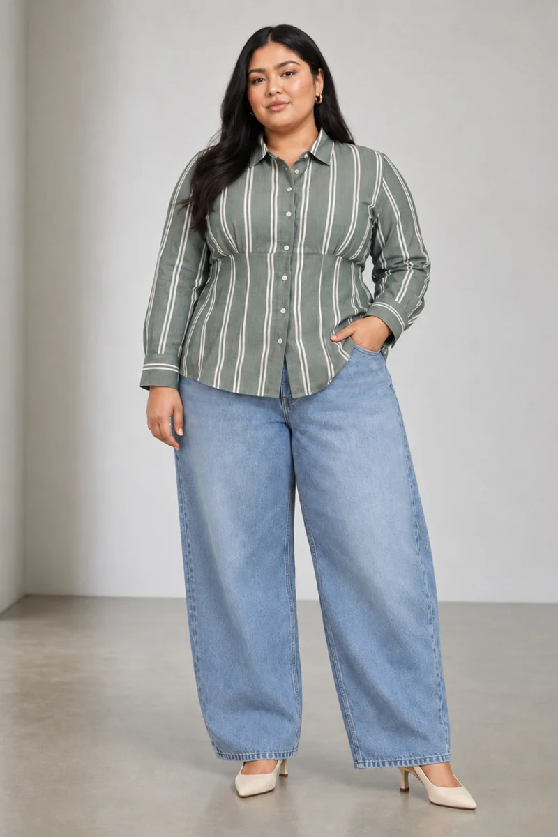 Rowen|Cotton Tailored Waist Cinch Shirt