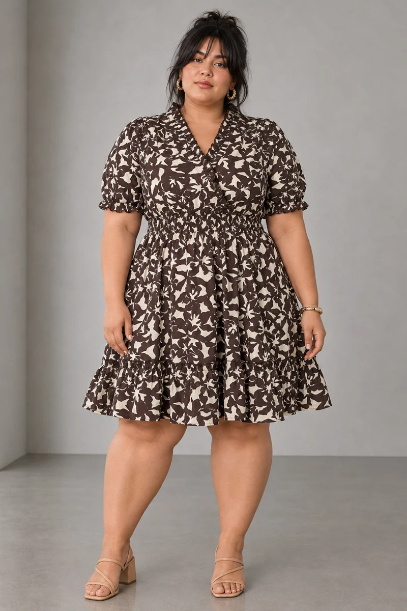 Olina|Viscose Fit Flare Mini Dress