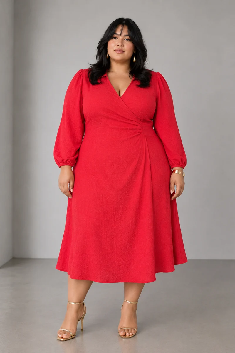 Rosin|Viscose Wrap Style Midi Dress