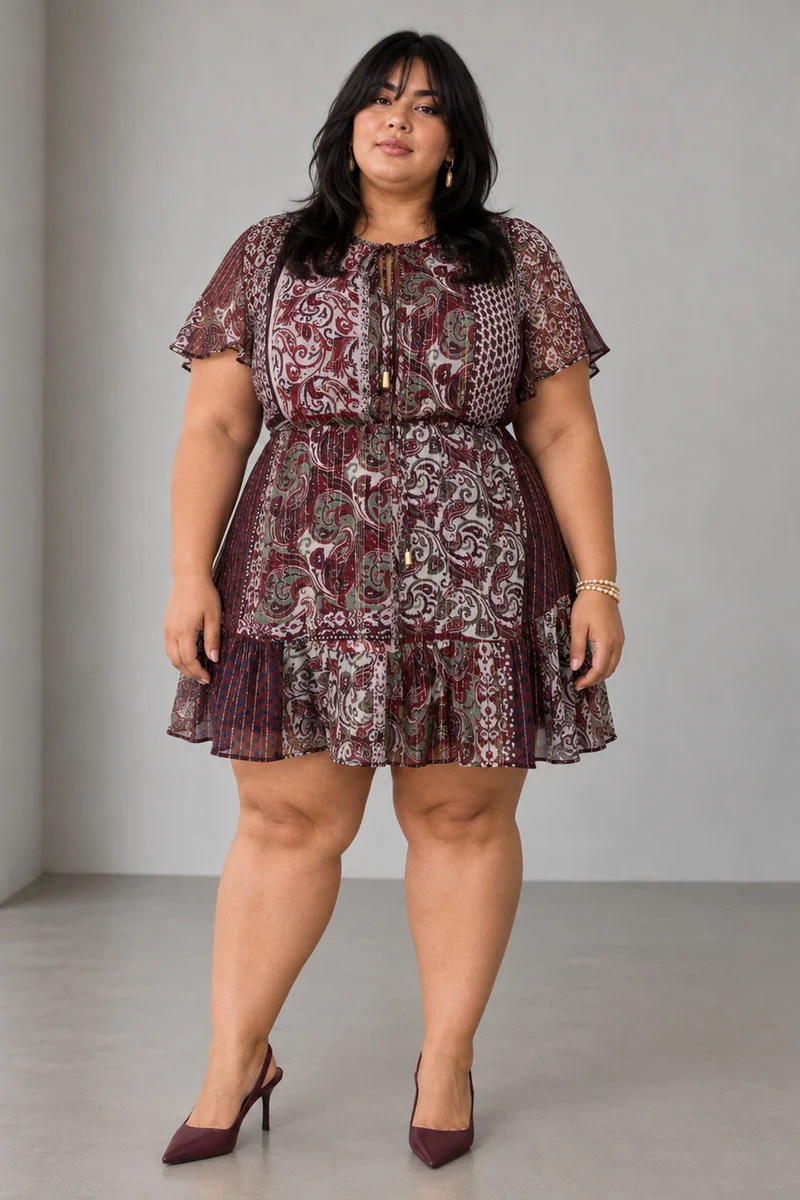 Mevina|Viscose Mini Dress With Tie Up