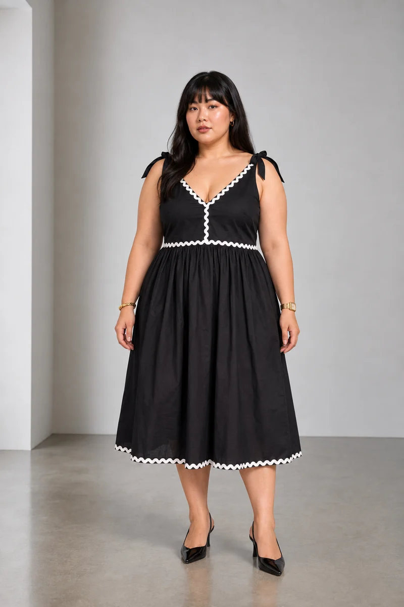 Evelis|Cotton Dress With Shoulder Tie Up