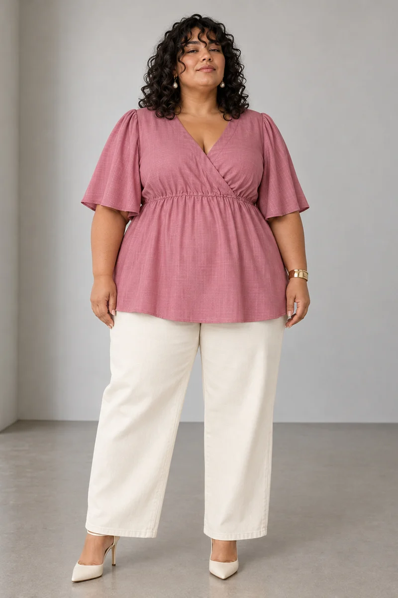 Eveli|Cotton Top With Flared Sleeve