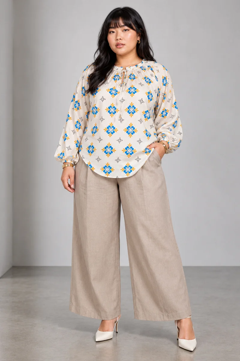 Talie|Viscose Ruffle Split Vneck Top
