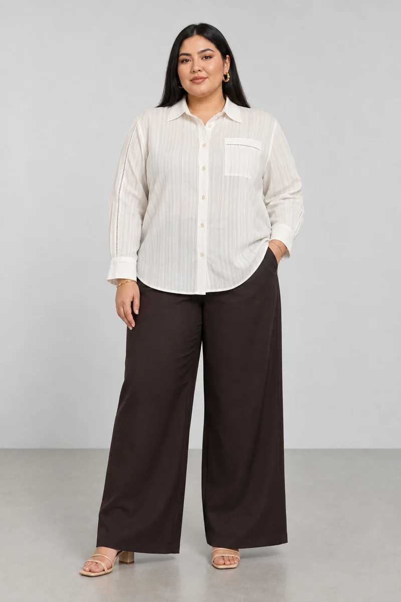 Cerin|Buttonfront Dobby Shirt With Ladder Lace Detail