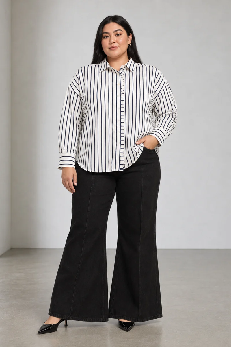Caelis|Classic Collar Buttonfront Stripe Rayon Shirt