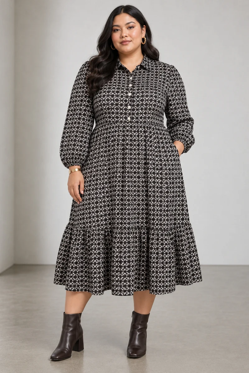 Renna|Viscose Tiered Midi Dress