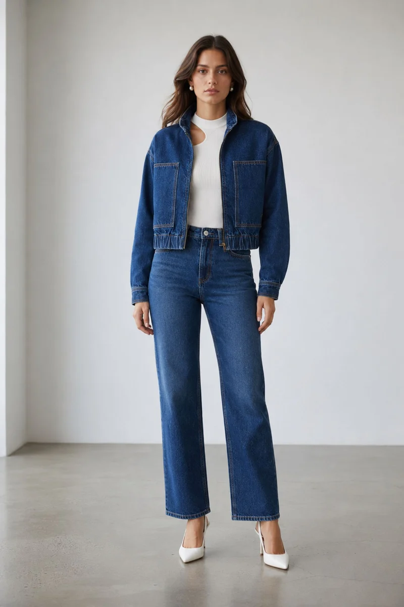Winu|100% Cotton Denim Bomber Jacket