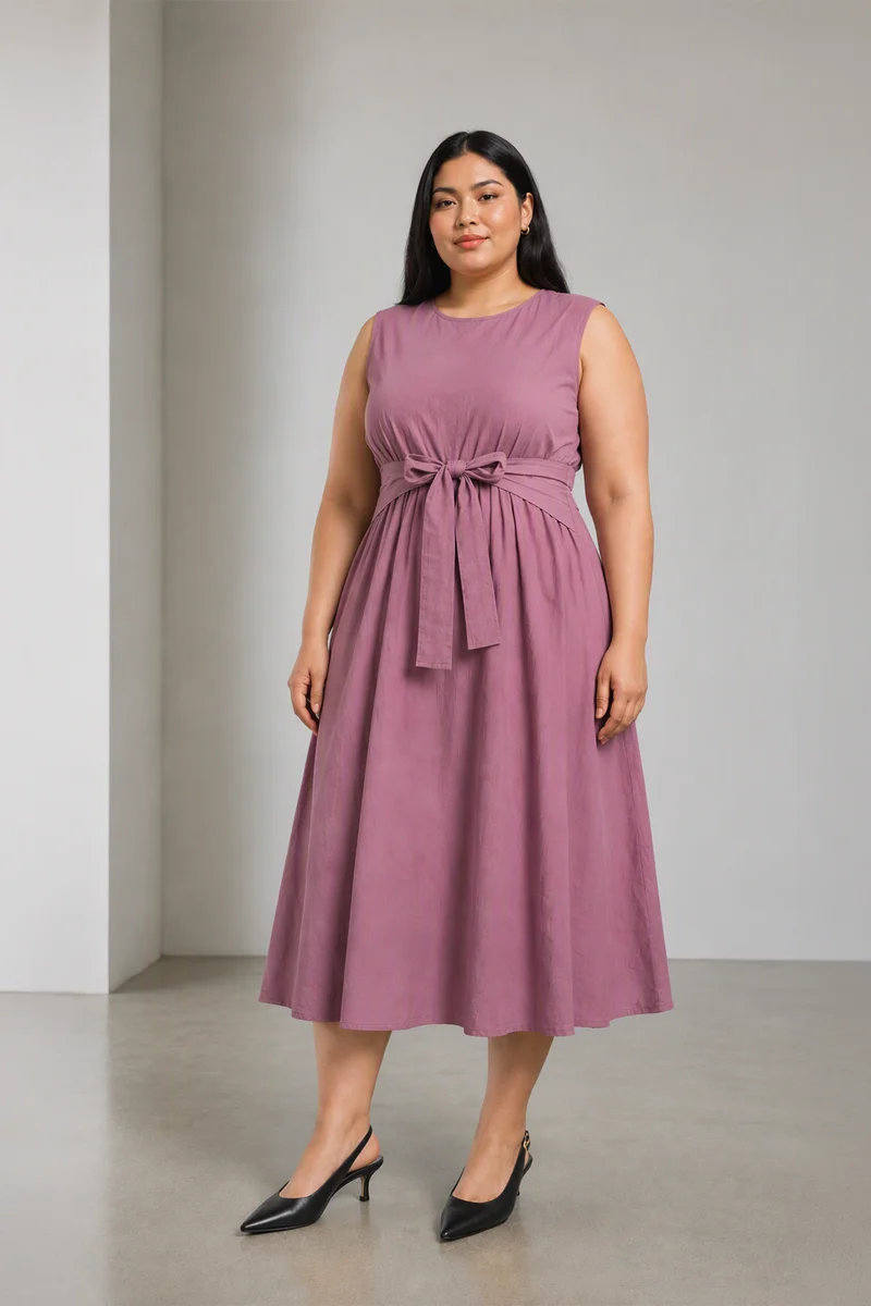 Lunini|Cotton Side Tie Up Midi Dress
