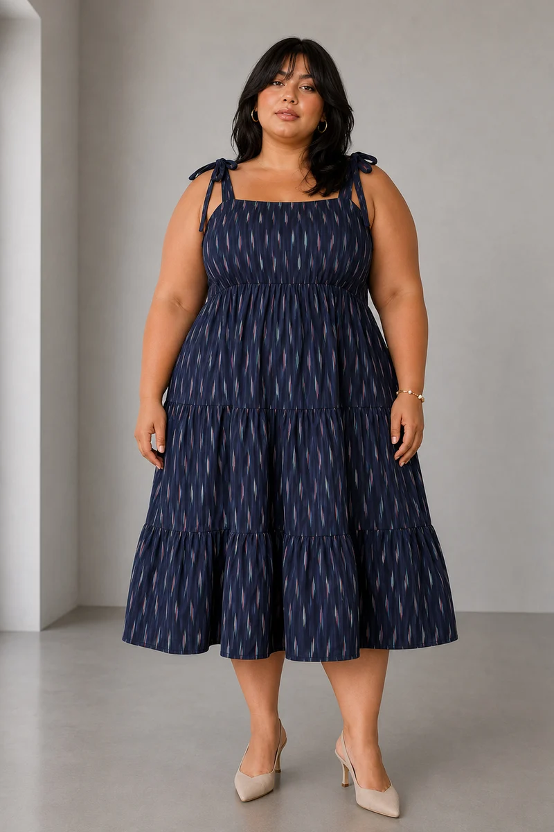 Blaryi|Cotton Midi Tiered Dress