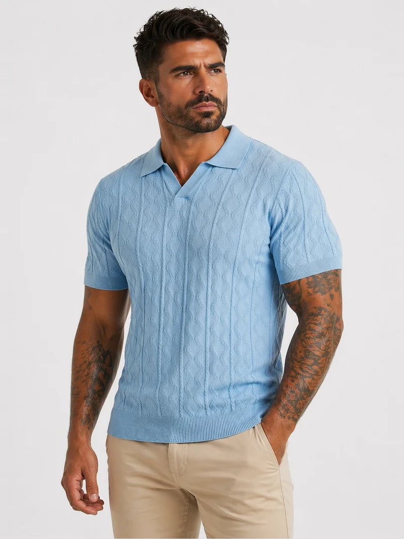 Porto Textured Polo Light Blue