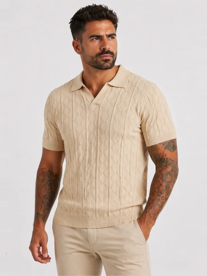 Porto Textured Polo Beige