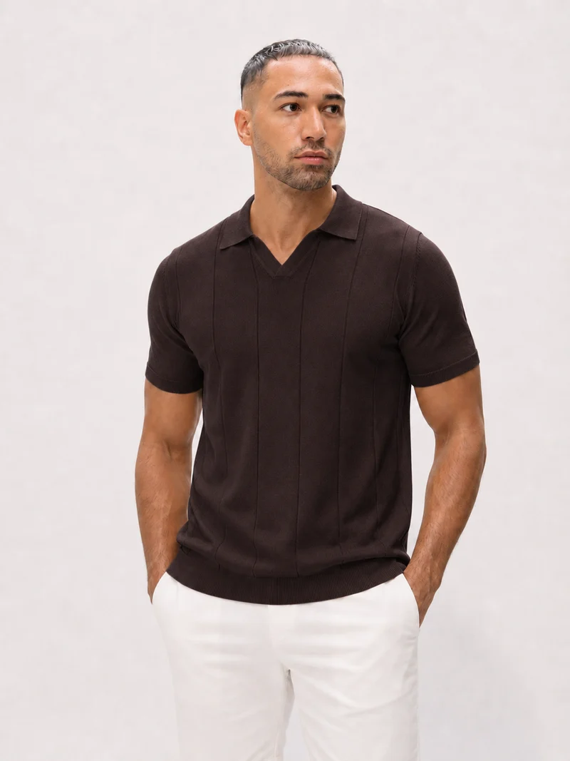 Buttonless Knitwear Polo Short Sleeve Brown