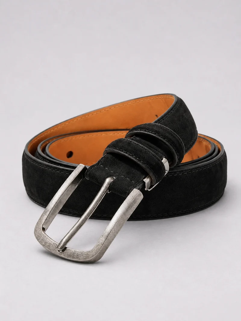 Leather belt suede black
