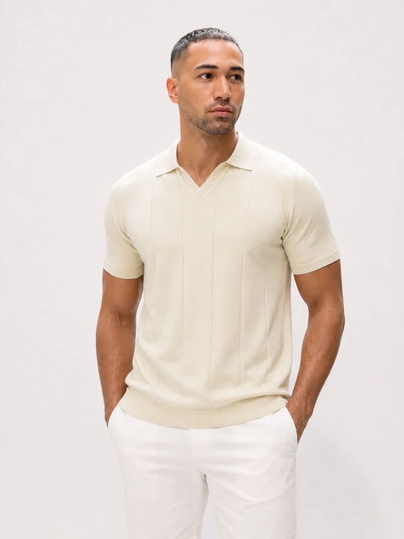 Buttonless knitwear polo short sleeve beige