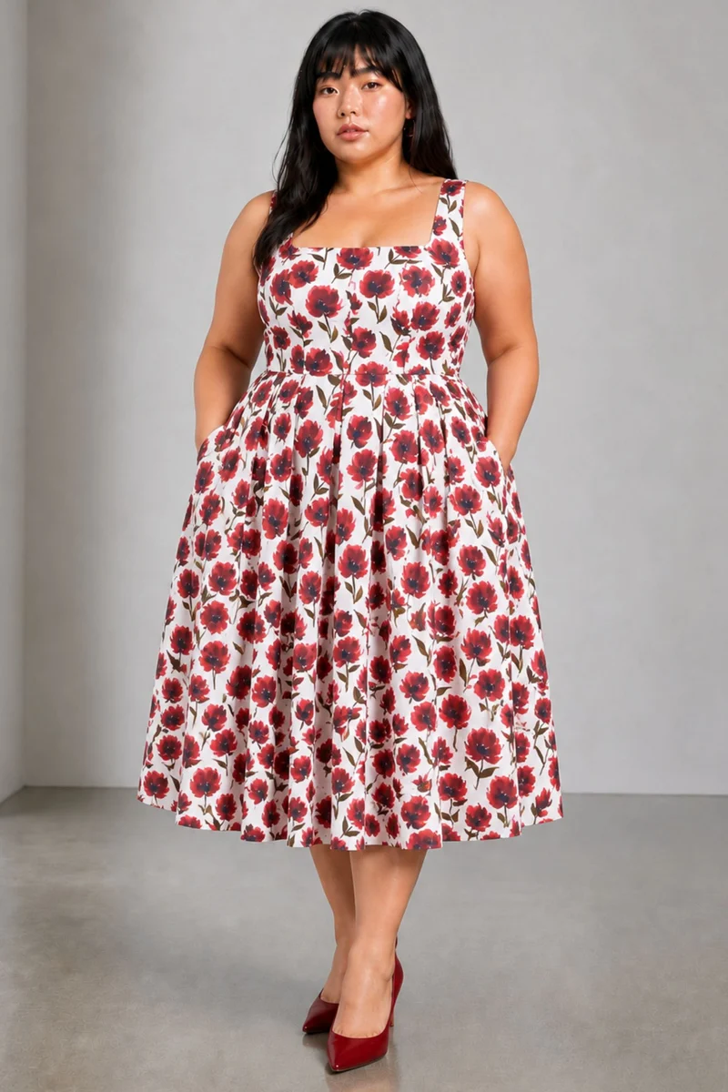 Janima|Cotton Printed Pleated Maxi Dress