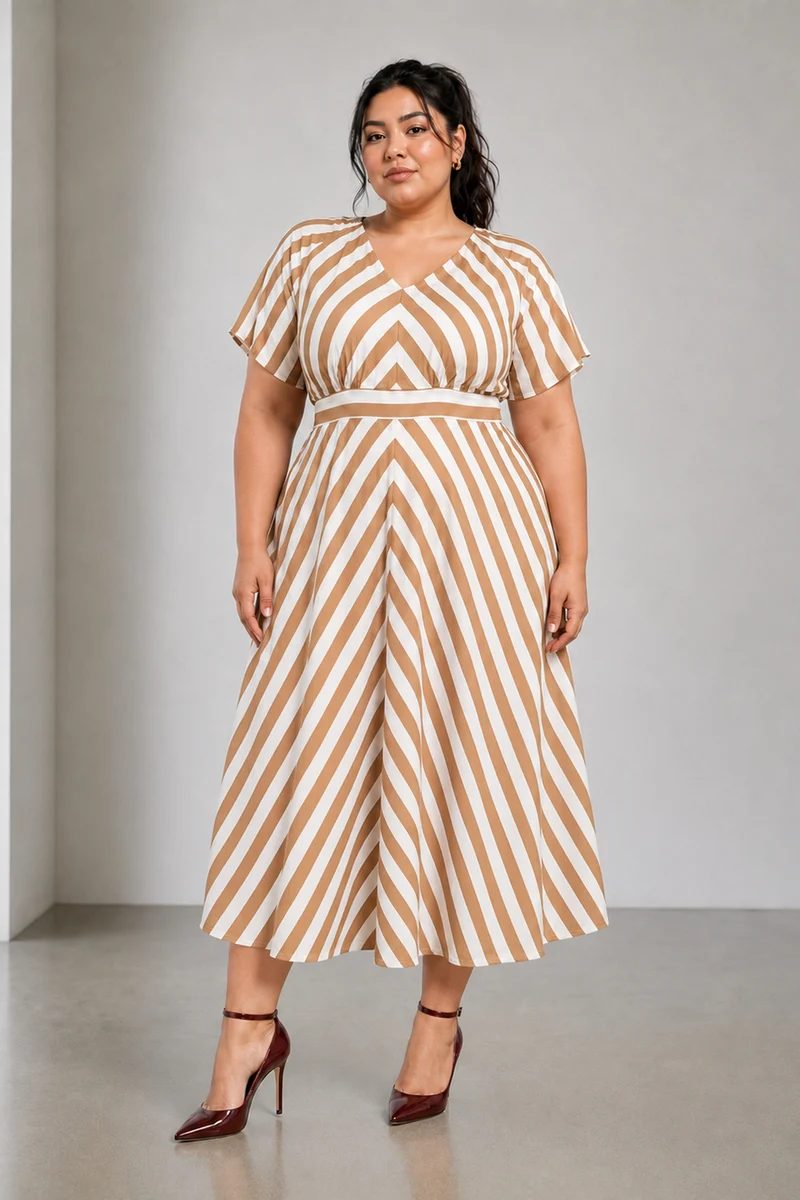 Norea|Viscose Striped Fit And Flare Dress