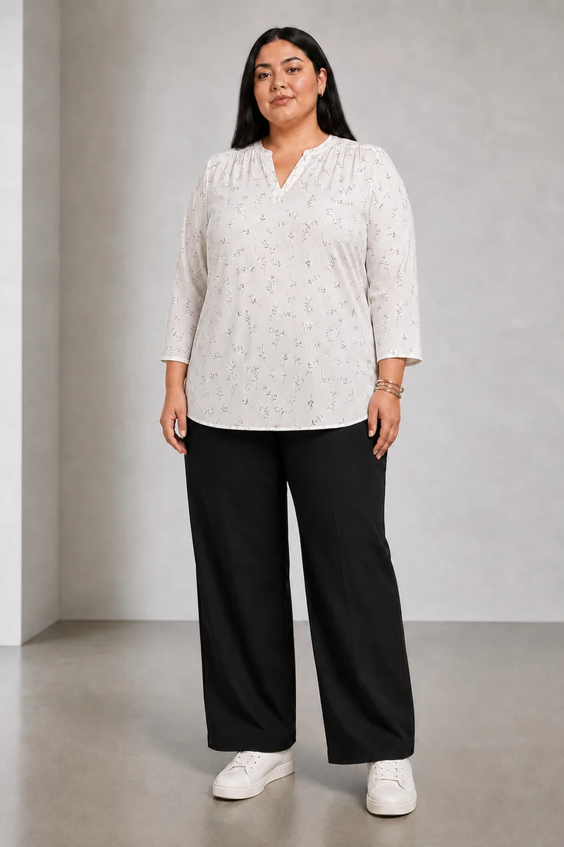 Raina|Viscose Split V Neck Top