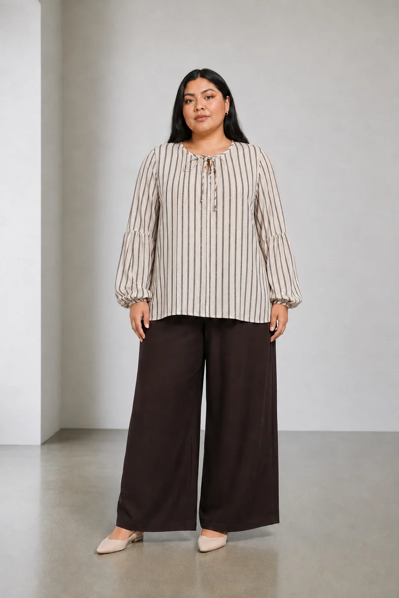 Tivora|Viscose Pintuck Detail Tie Up Top