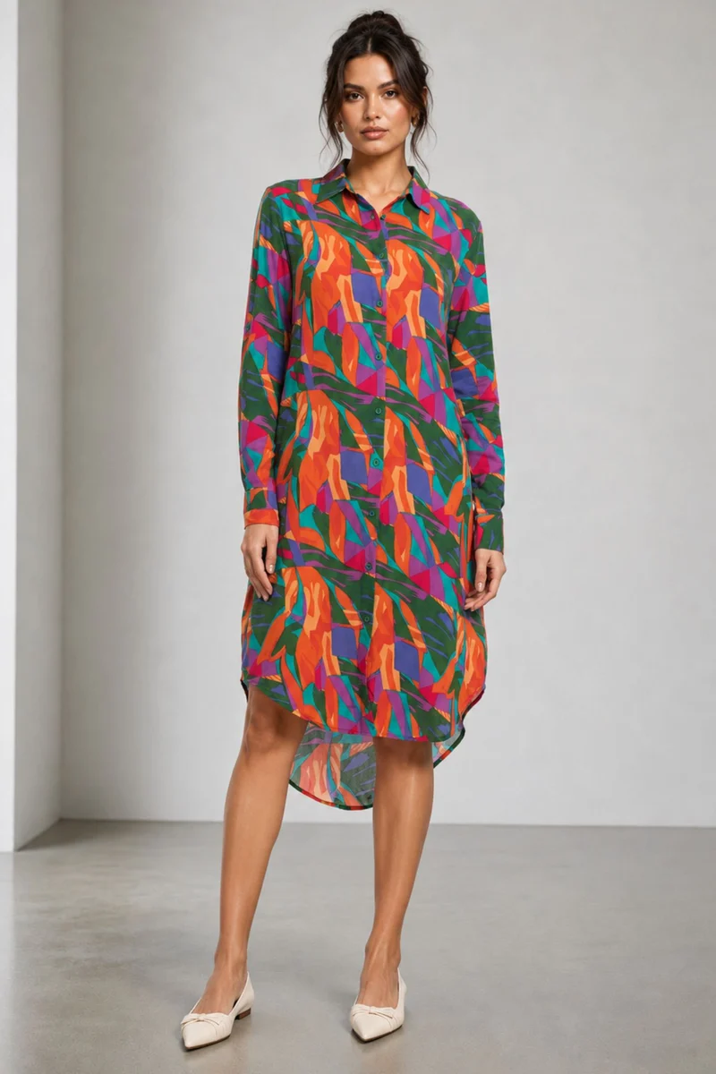 Isora|Viscose Midi Shirt Dress