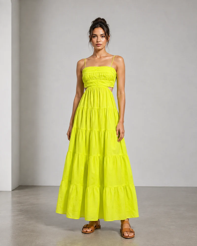 Selora|Cotton Cut Out Maxi Dress With Tiered
