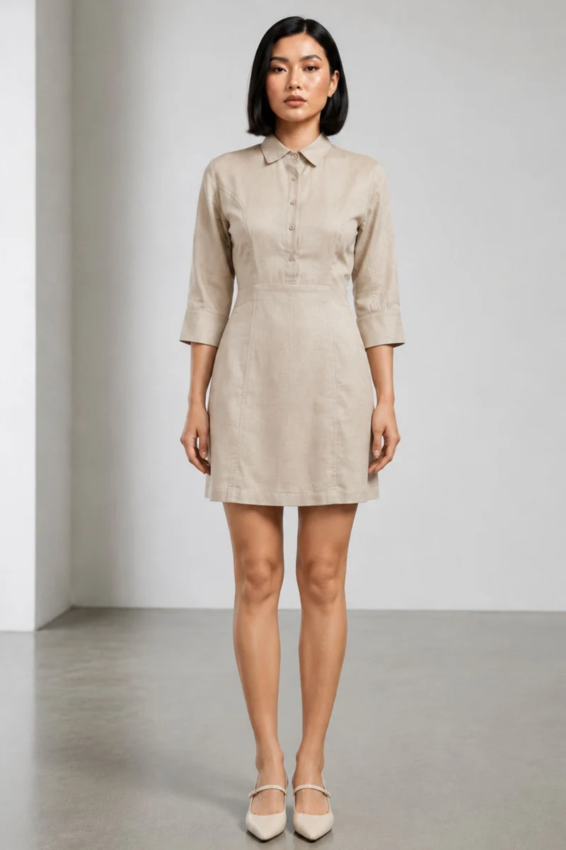 Nuvia|Cotton Fitted Shirt Dress
