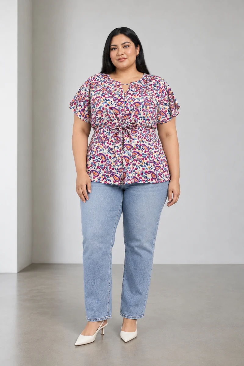 Paisel|Viscose Floral Printed Tie Waist Top
