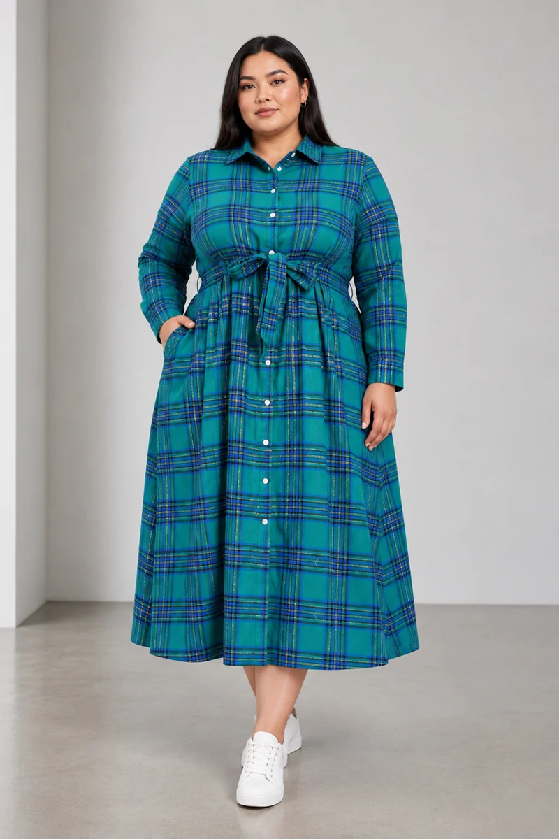Tellen|Cotton Fit Flare Midi Shirt Dress
