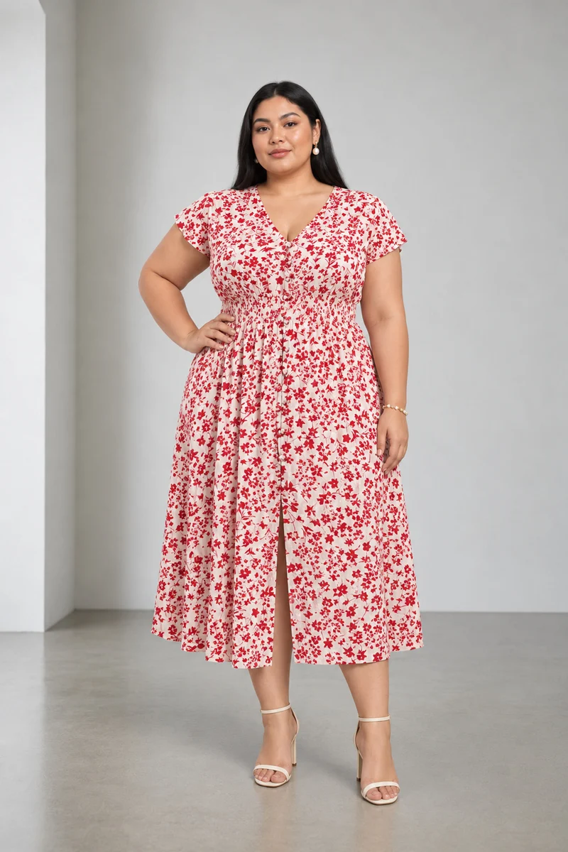 Anira|Cotton Smocked Midi Dress