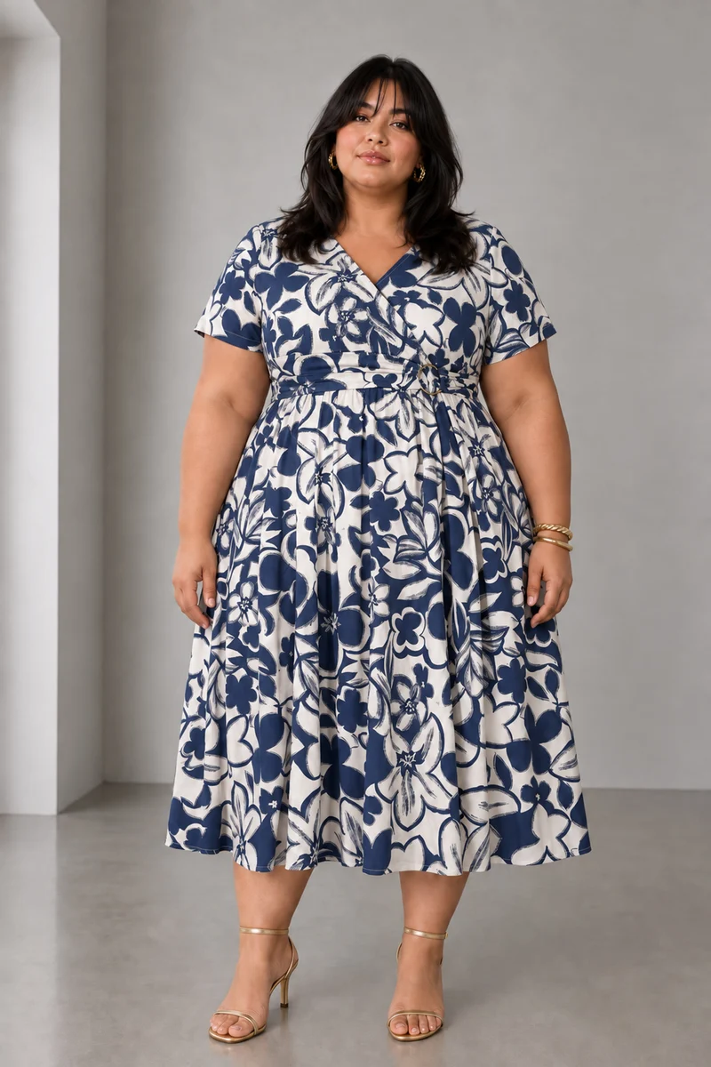 Brivia|Viscose Fit Flare Midi Dress