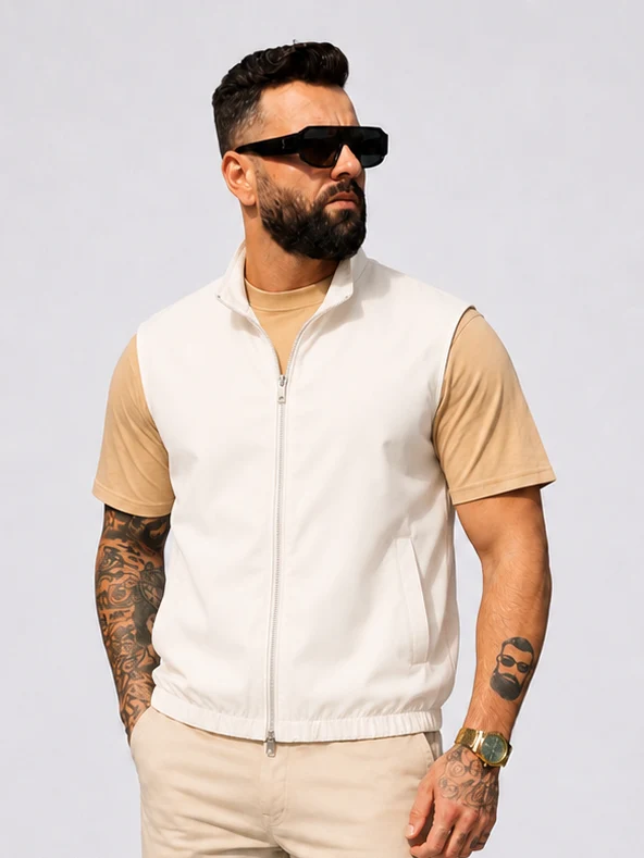 Reversible bodywarmer linen light beige