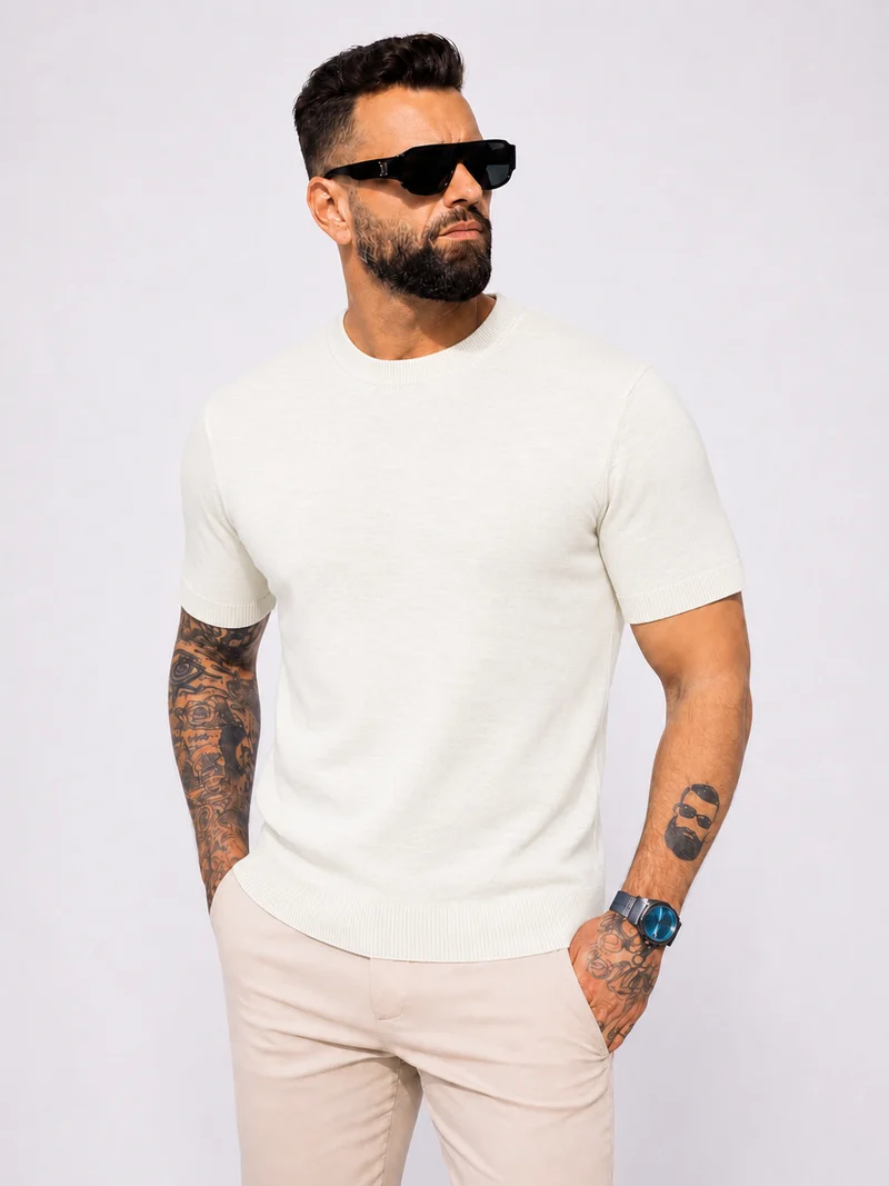 T-shirt knitwear short sleeve cream