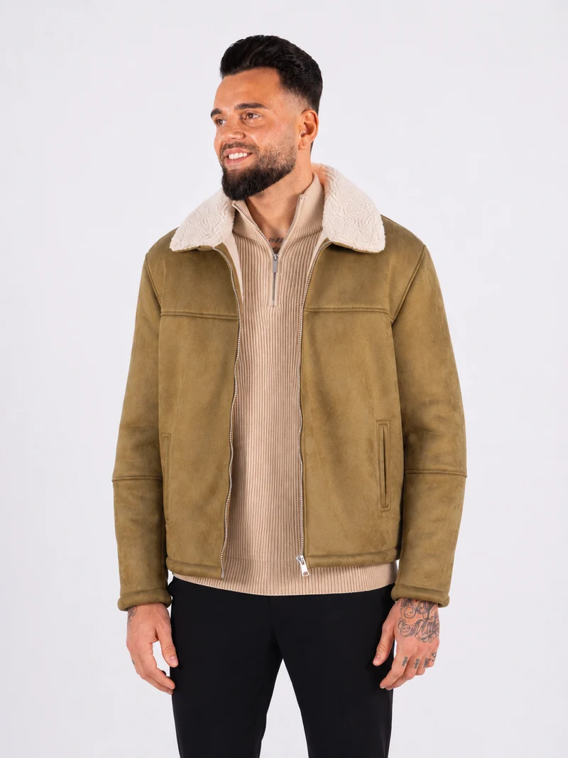 Faux Suede Jacket - Brown