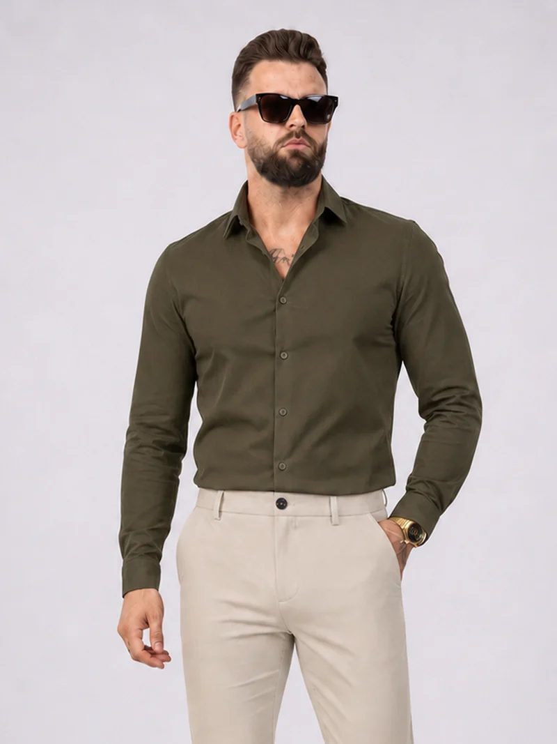 Overhemd Slim Fit Khaki