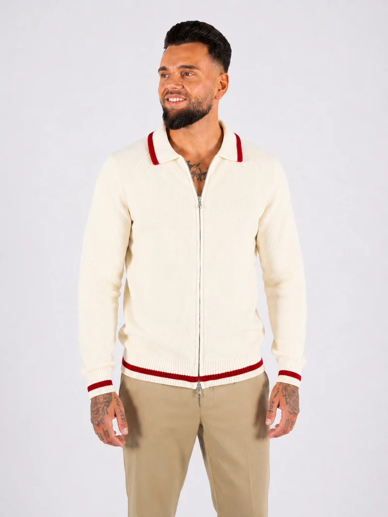 Zip Through Knitwear - Beige