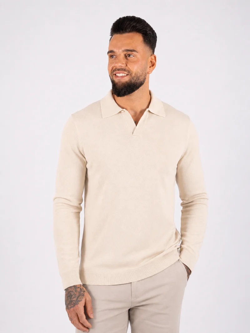 Textured Polo Knit - Beige