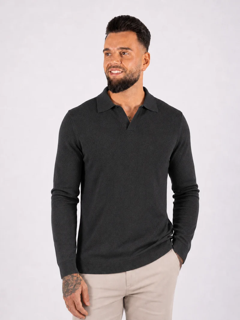 Textured Polo Knit - Black