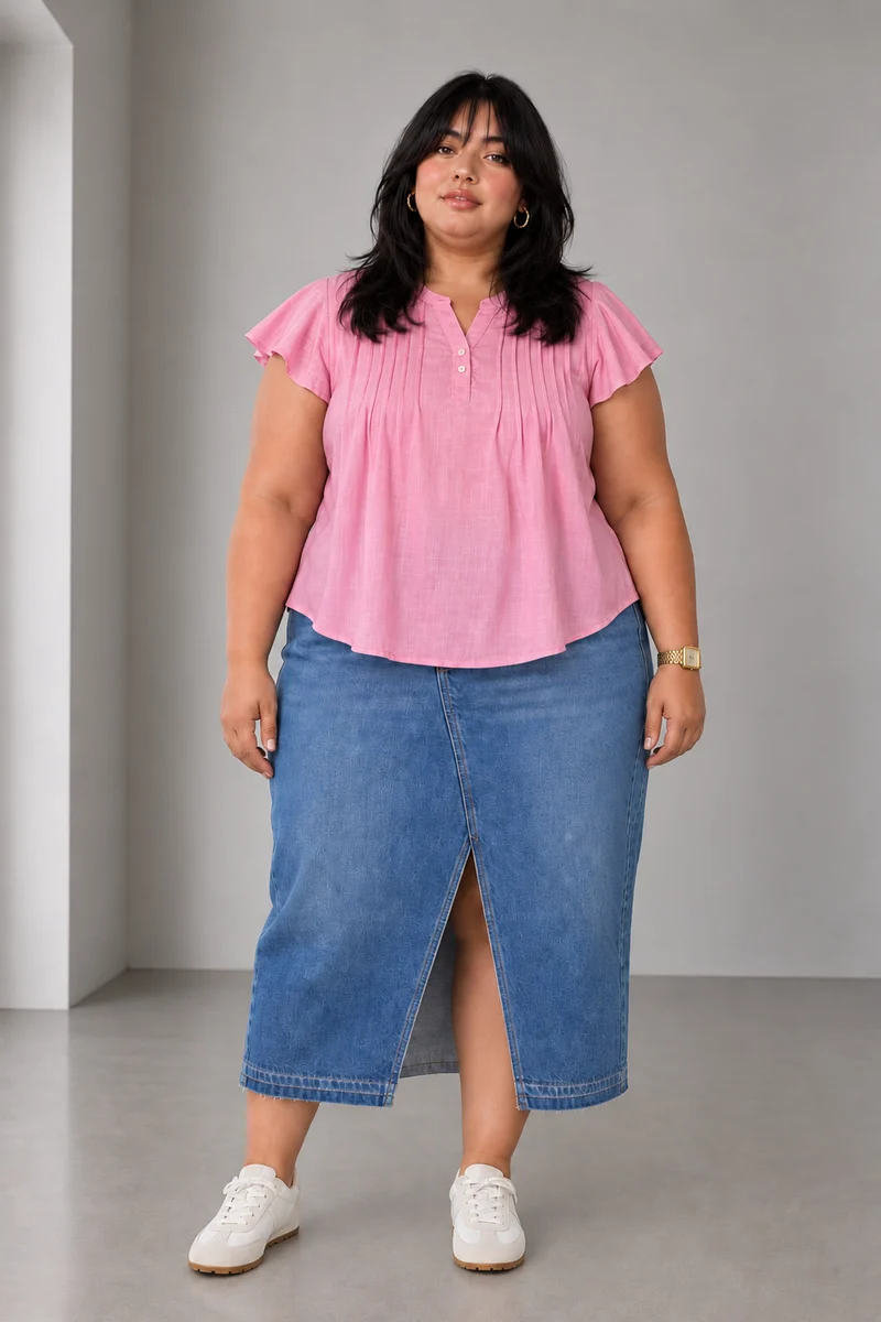 Mirei|Viscose Relaxed Fit Pintuck Top