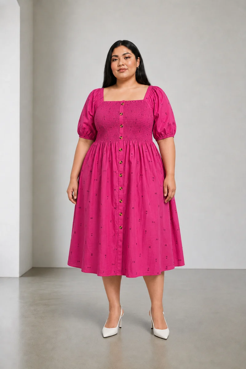 Siora|Cotton Smocked Bodice Midi Dress