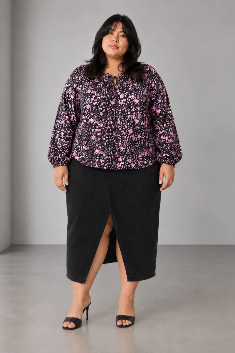 Mavine|Viscose Ruffle Split Vneck