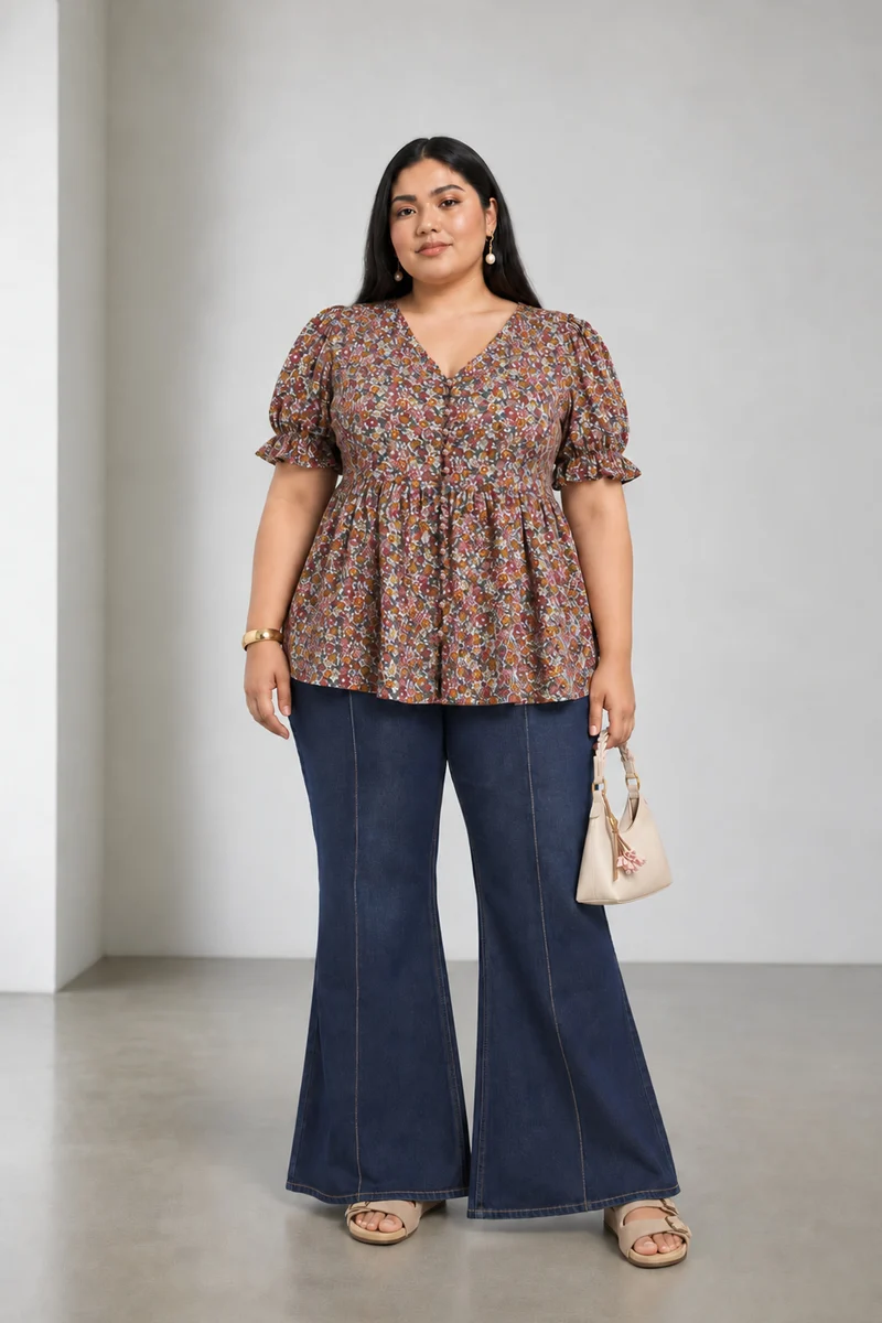 Miretta|Cotton Vneck Peplum Top