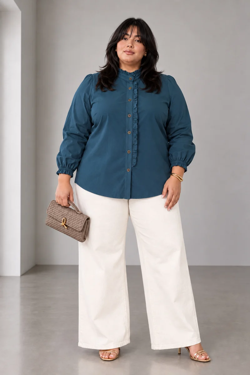 Mizora|Cotton Shirt With Mandarin Collar