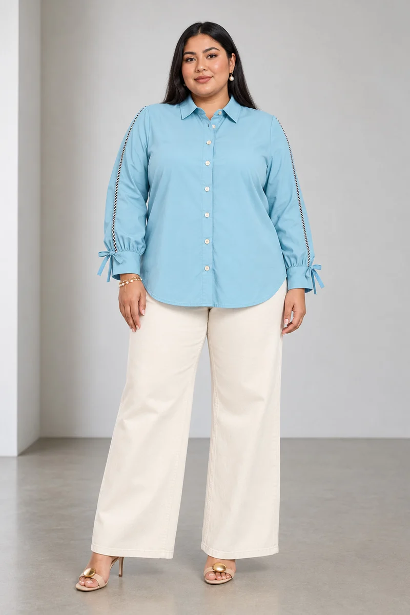 Blya|Cotton Shirt With Ruched Sleeve