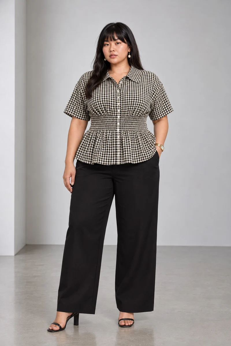 Covana|Cotton Shirt With Cinched Waist